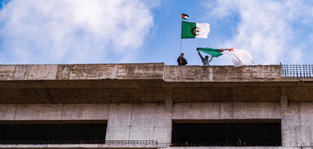 Die Flagge Palästinas dabei: Demonstranten der Protestbewegung H...