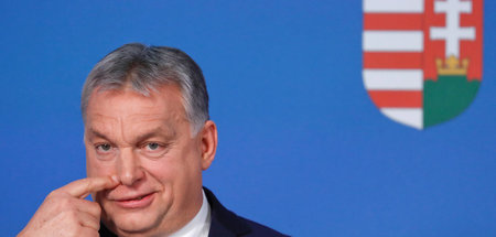 Ungarns Ministerpräsident Viktor Orban auf einer Pressekonferenz...