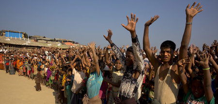 Wollen nicht zurück nach Myanmar: Prostestierende Rohingya bei C...