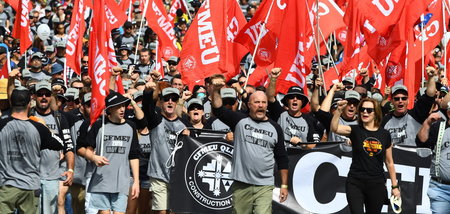 Demonstration der Baugewerkschaft CFMEU am 2. Mai in Brisbane