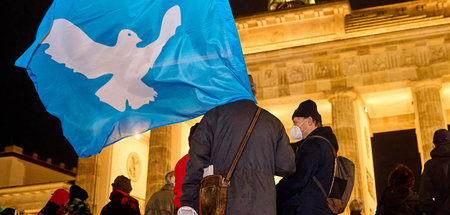 Friedenstaube vor dem Brandenburger Tor. Kundgebung der Friedens...