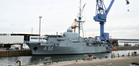 Mittlerweile alltäglich: Ein Boot der Bundeswehr im Hafen von Ro...