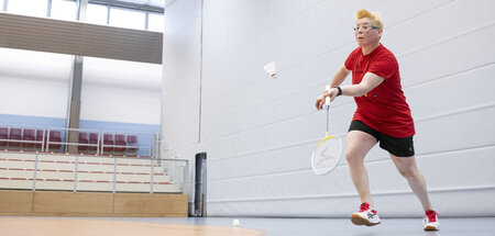 Daniela Huhn beim Badminton-Training für die Special Olympics Wo...