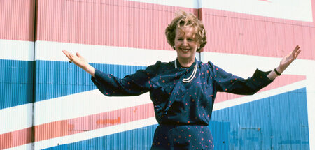 Margaret Thatcher während ihrer Wahlkampagne im Jahr 1983