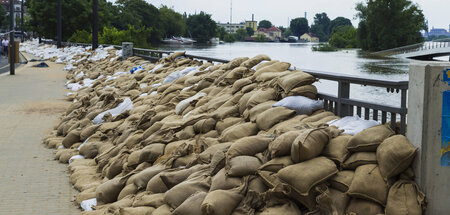 Auch hier packte die Bundeswehr mit an: Sandsackwall gegen Elbho... Auch hier packte die Bundeswehr mit an: Sandsackwall gegen Elbho...