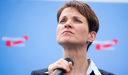 Typische Frauke-Petry-Mimik während einer Pressekonferenz